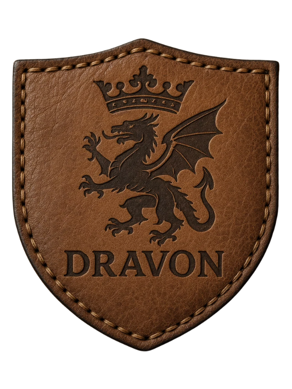 Custom Embossed Leather Patch Dragon Crest and Royal Crown