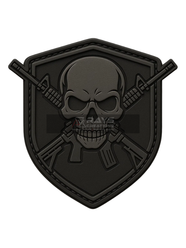 Custom PVC Black Skull and Crossed Tactical Patch