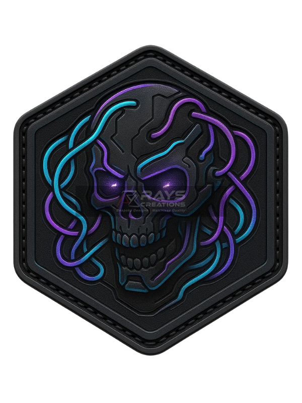 Custom PVC Neon Skull with Electric Tentacles Patch