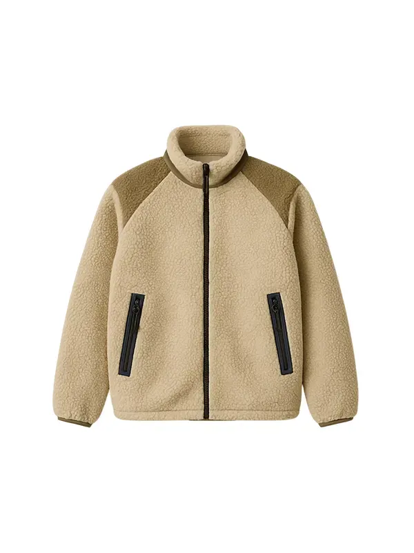 Beige Color Block Sherpa Fleece Jacket Wholesaler