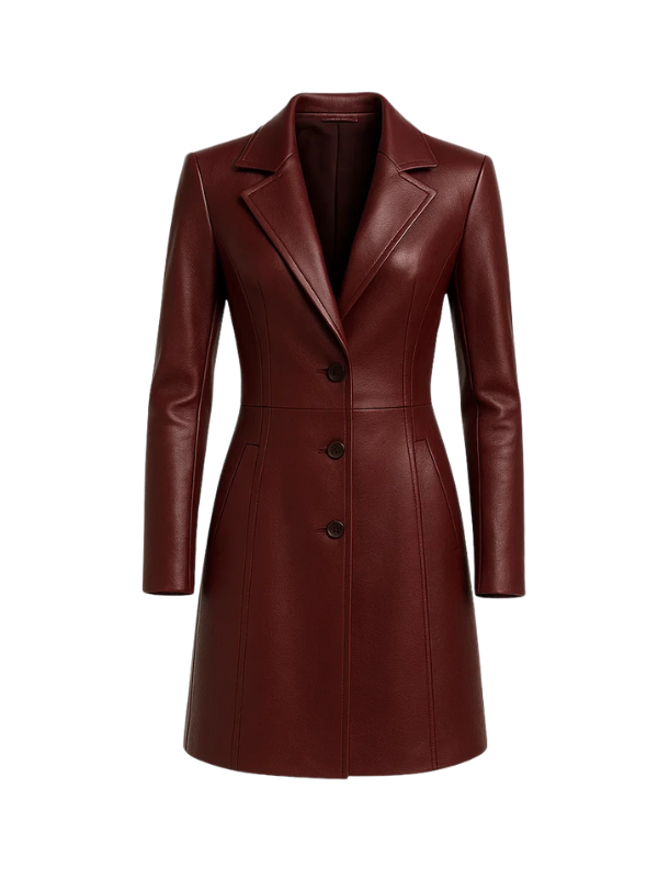 Burgundy Long Leather Coat manufacturers