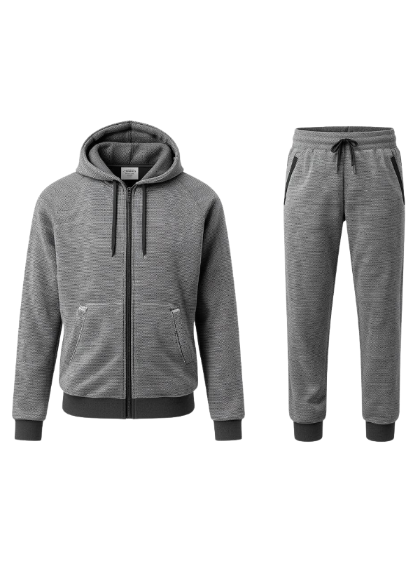 Grey Textured Zip Hoodie Tracksuit manufacturer