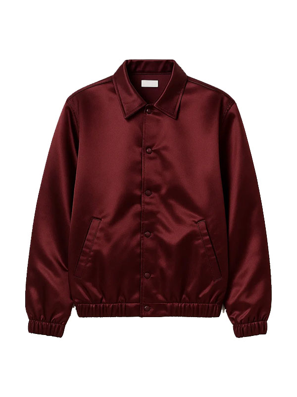 Maroon Satin Jacket with Elastic Hem and Cuffs