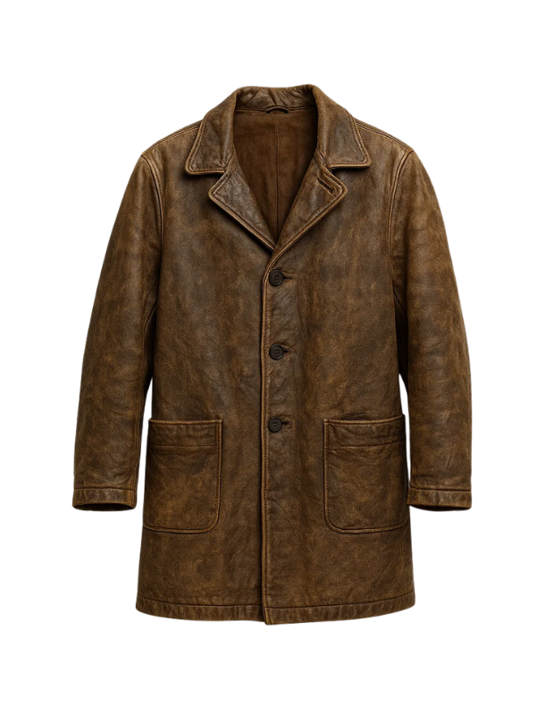 Vintage Brown Distressed Leather Coat wholesale