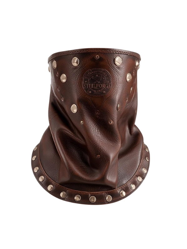 custom Brown Studded Leather Neck Gaiter