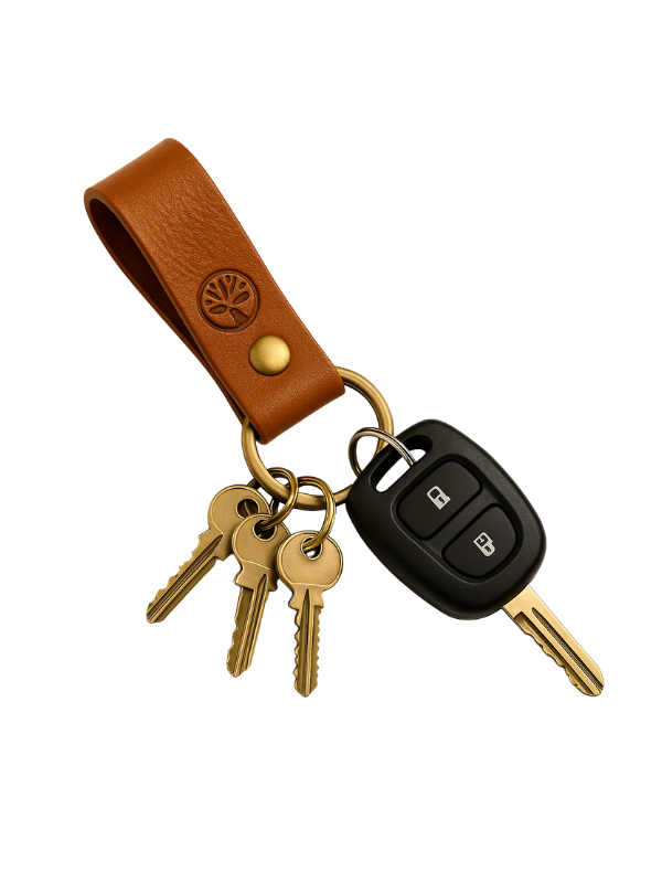tan leather loop keychain