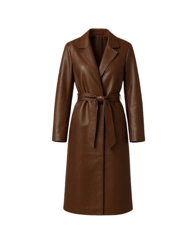 wholesale Brown Long Leather Coat