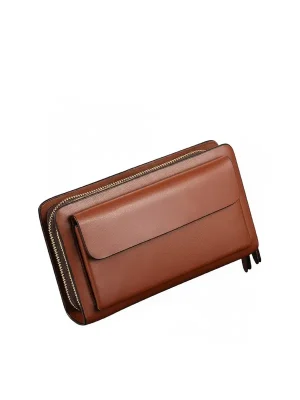 Mens Large Long Clutch Travel Leather Wallet