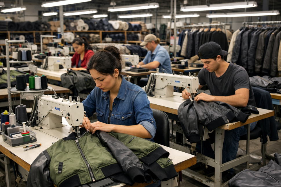 bomber jacket wholesale manufacturing process in clothing factory