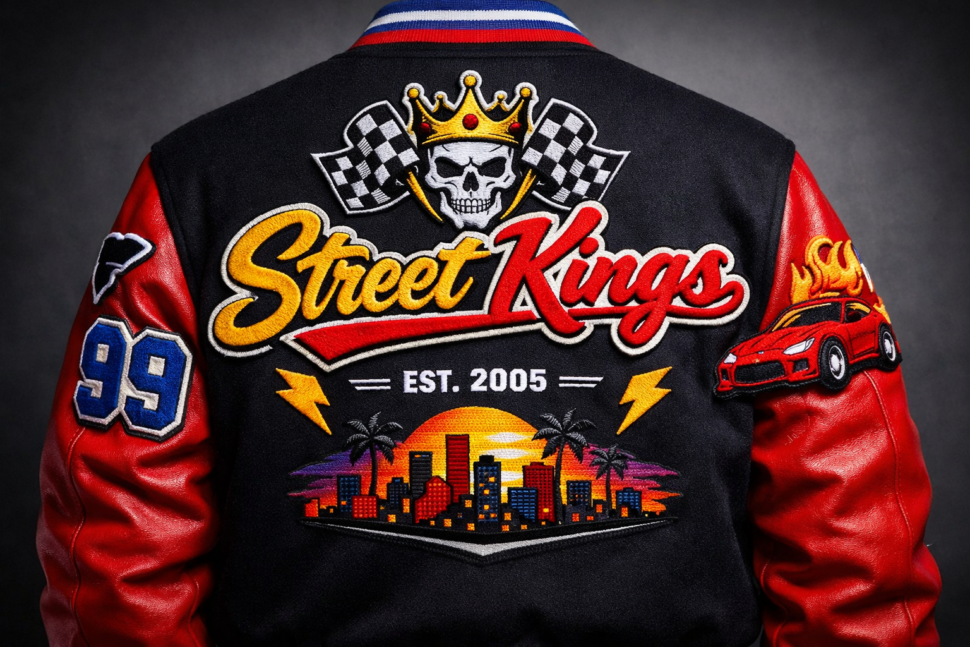 varsity jacket material closeup