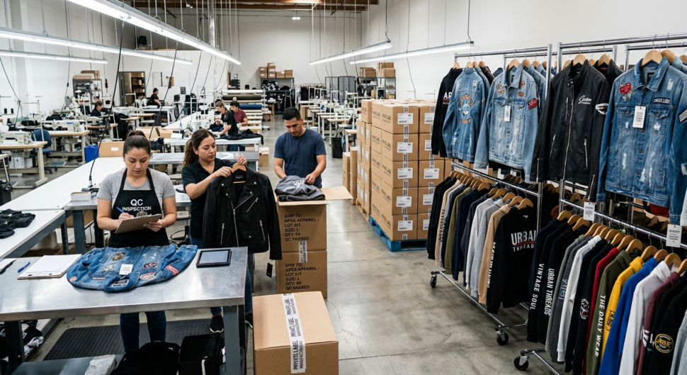 Private label garment manufacturer preparing custom clothing for bulk orders