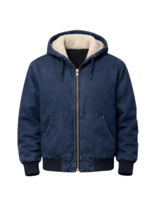 Wholesale Deep Navy Duck Canvas Sherpa-Lined Hooded Active Jacket