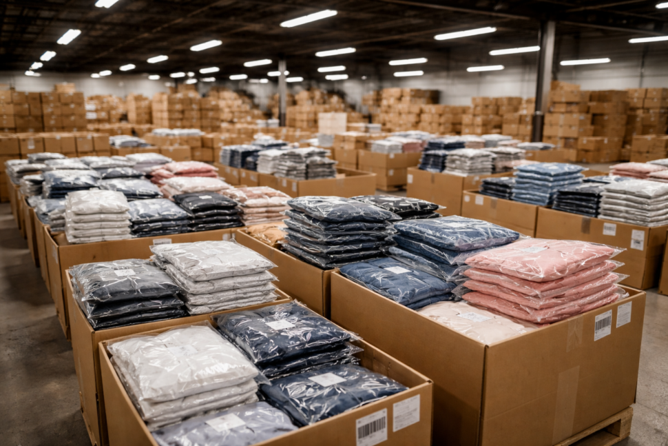 bulk custom clothing production and packaging for wholesale