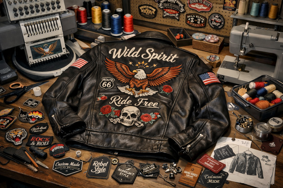 custom leather jacket manufacturers creating private label leather jackets with branding and embroidery