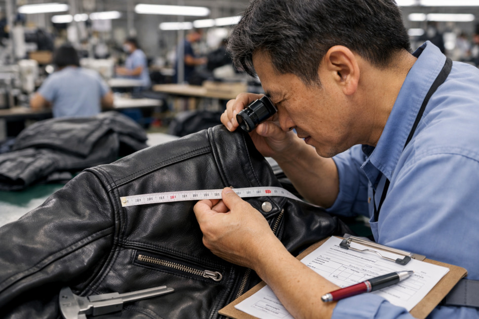 quality control in leather production checking stitching and finishing of leather jackets