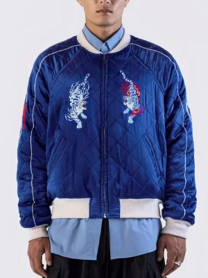 Wholelsale Azuki Twin Tigers Blue Quilted Jacket