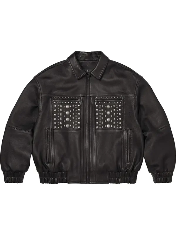 Wholesale Genuine Multi Stud Black Leather Biker Jacket