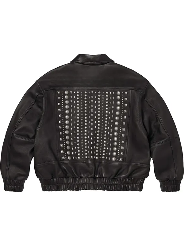 Wholesale Genuine Multi Stud Embellished Black Leather Biker Jacket For Men And Women