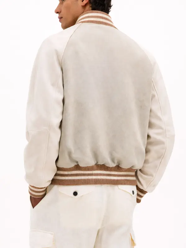 Wholesale Mens Beige Vintage Letterman Varsity Bomber Jacket
