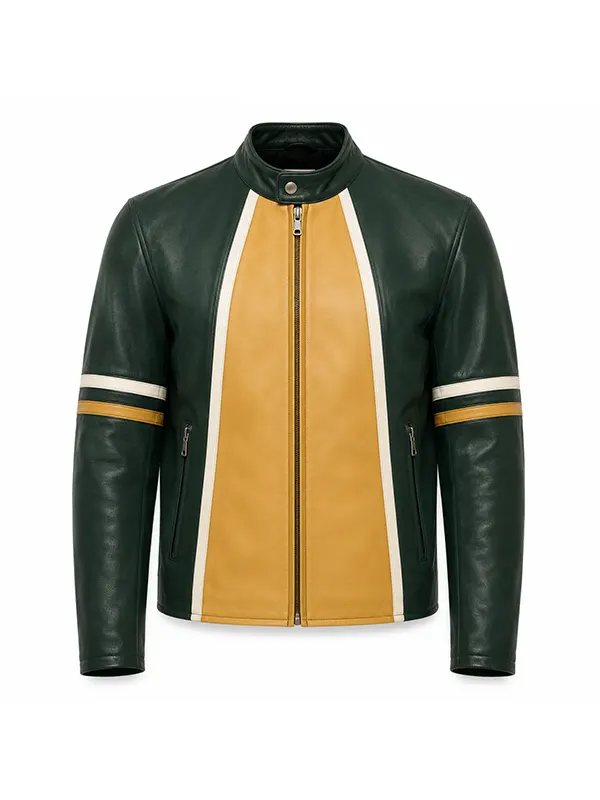 Wholesale Menโs Green Leather Cafe Racer Jacket