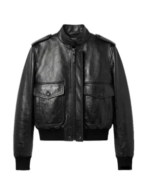 Wholesale Womens Black Leather Aviator Jacket 1