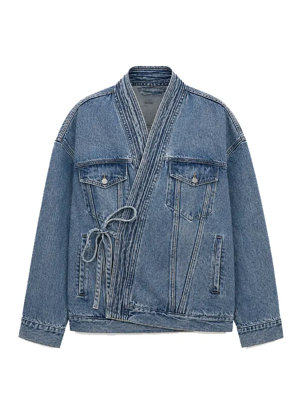 Wholesale Womens Cotton Lapel Wrap Denim Jacket