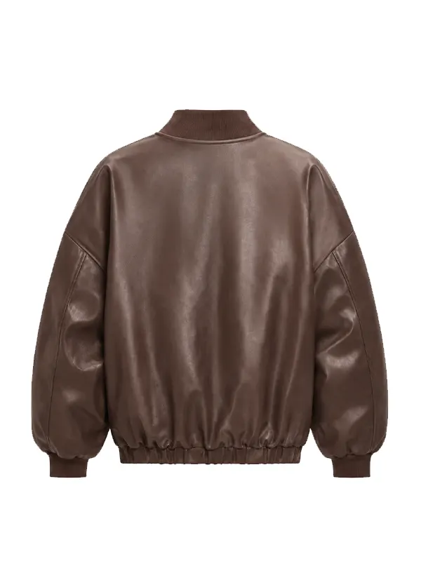 Wholesale brown faux leather bomber jacket