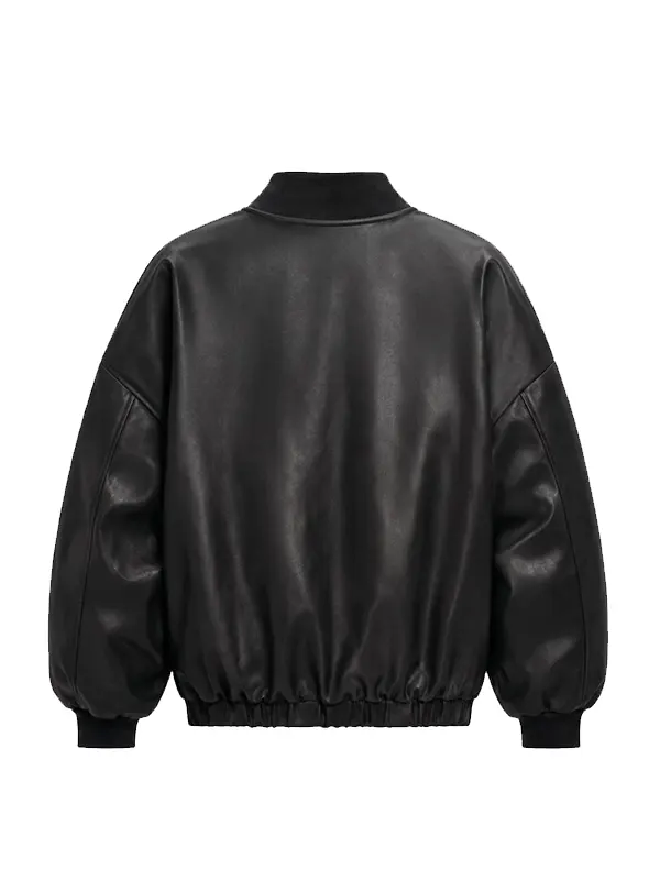 Wholesale oversized black vegan leather bomber jacket