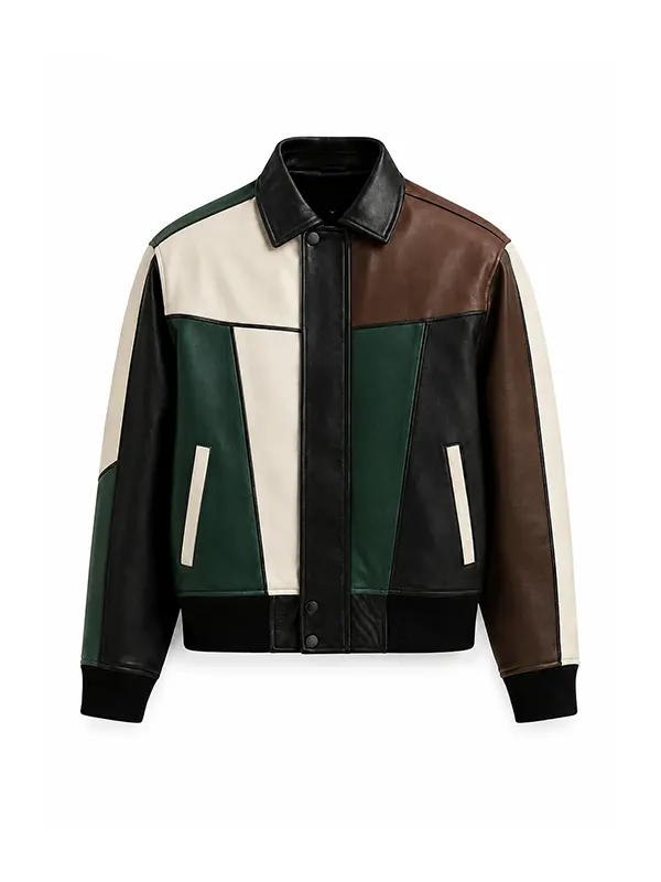 Wholesale Color Block Patchwork Leather Bomber Jacket
